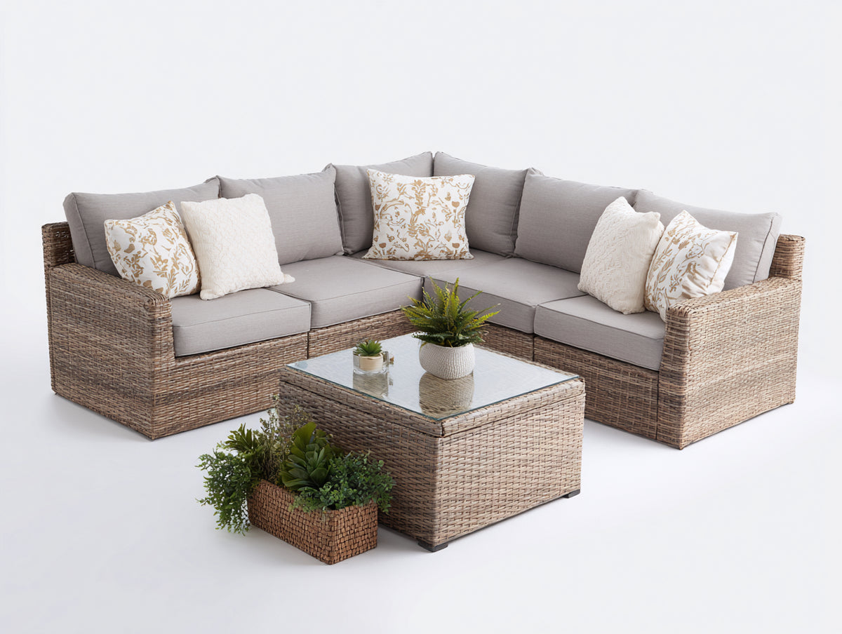 Divani da esterno - Rattan sintetico PE-Tessuto - 236x236x74 cm - Beige naturale-Grigio tortora - Design contemporaneo