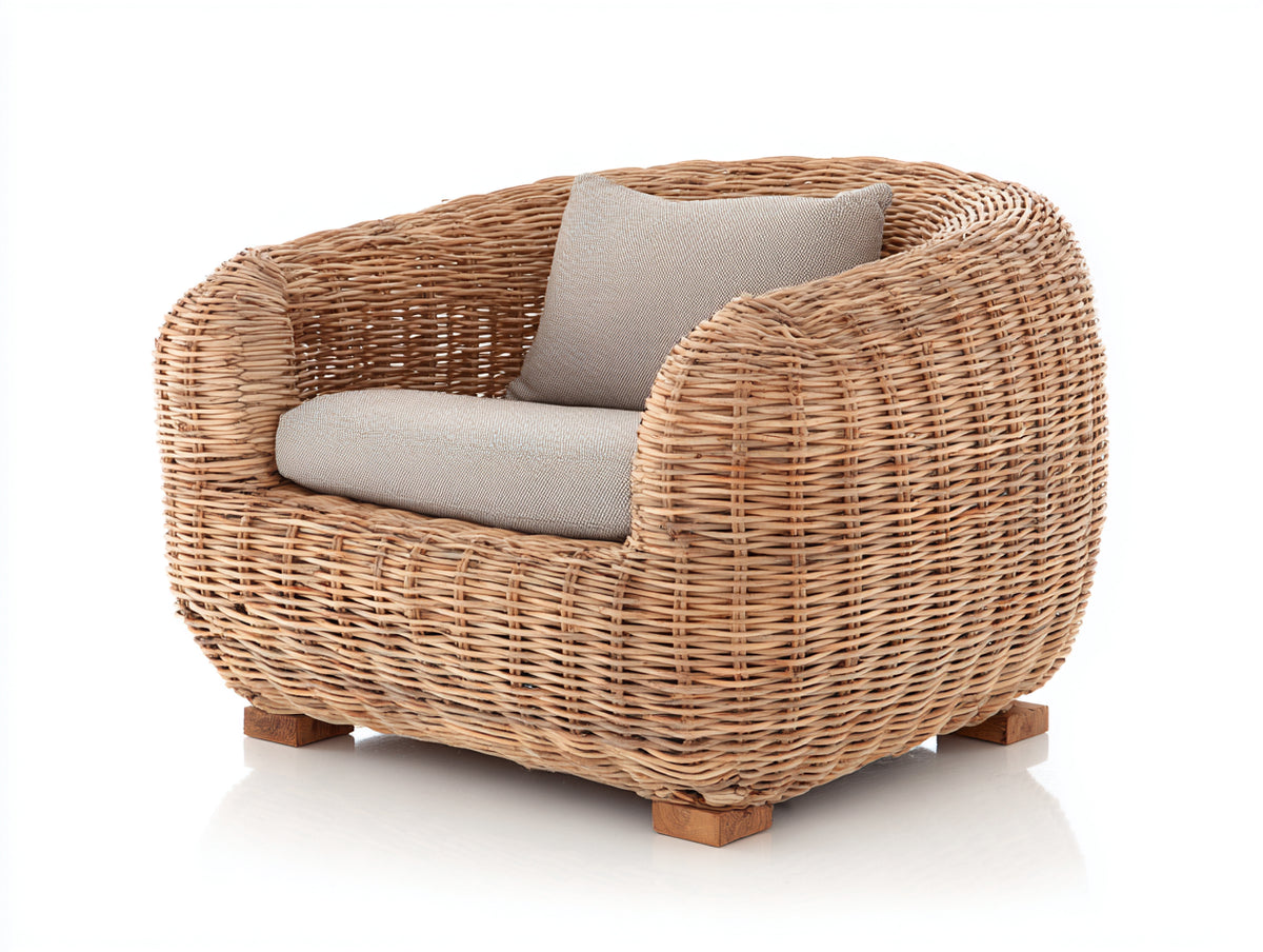 Poltrona da giardino - Rattan-Tessuto - 108x99x80 cm - Naturale chiaro-Beige tortora - Organico contemporaneo