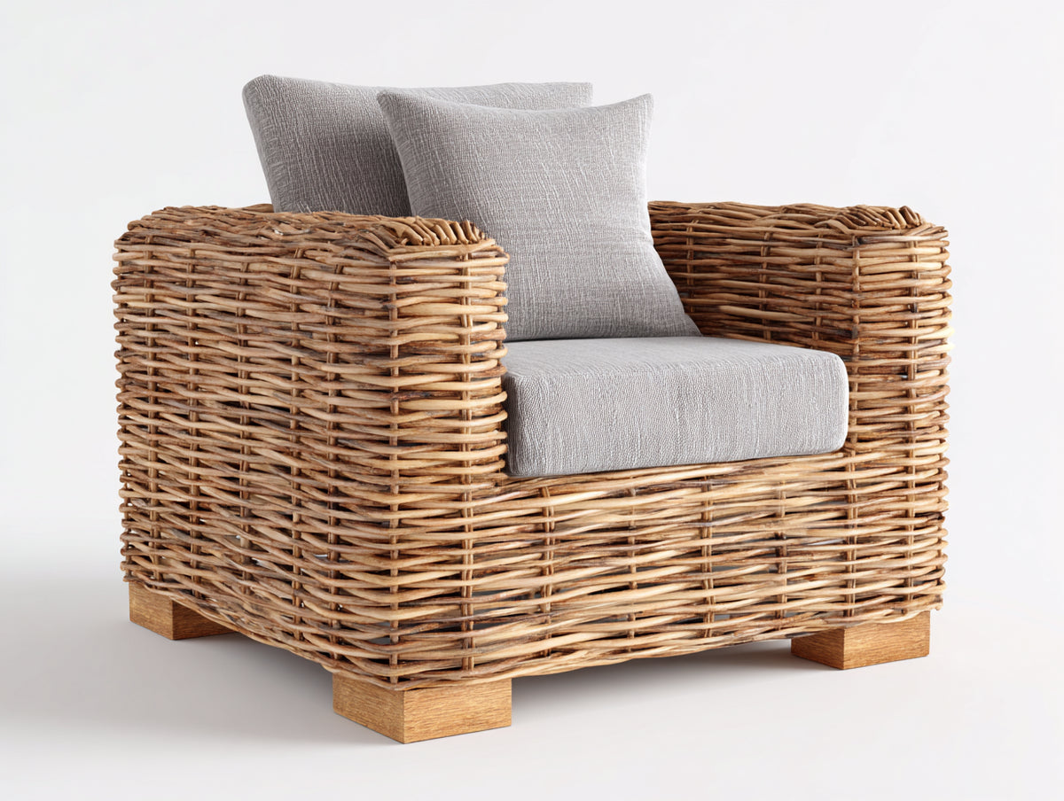 Poltrona da giardino - Rattan-Tessuto - 97x91x84 cm - Marrone chiaro-Grigio perla - Rustico contemporaneo