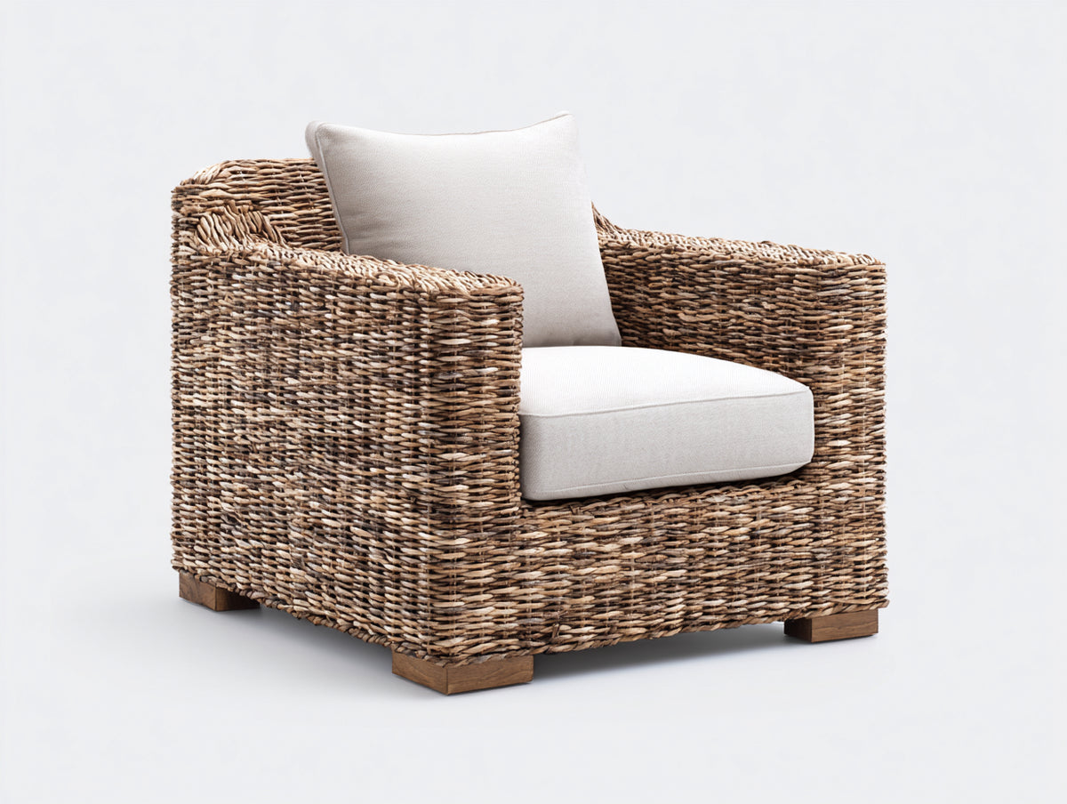 Poltrona da giardino - Rattan-Tessuto - 95x90x84 cm - Marrone variegato-Avorio - Costiero rustico