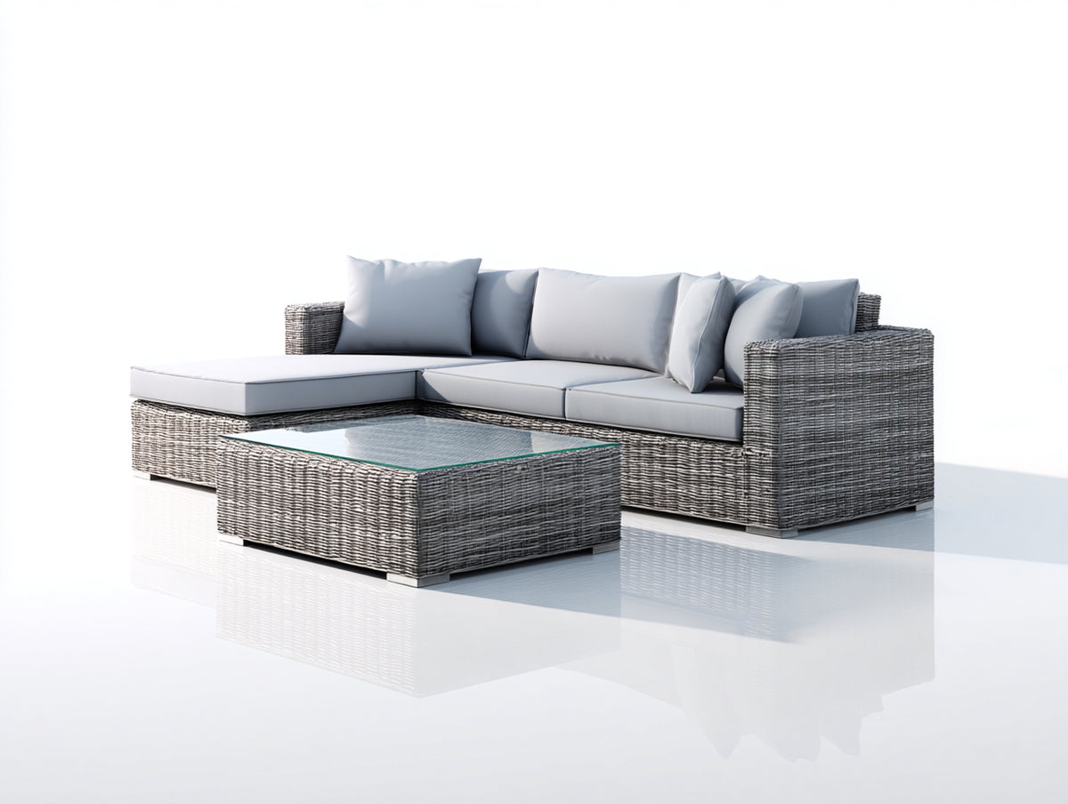 Divani da esterno - Rattan sintetico PE-Tessuto - 248x168x72 cm - Grigio mélange-Grigio chiaro - Design moderno