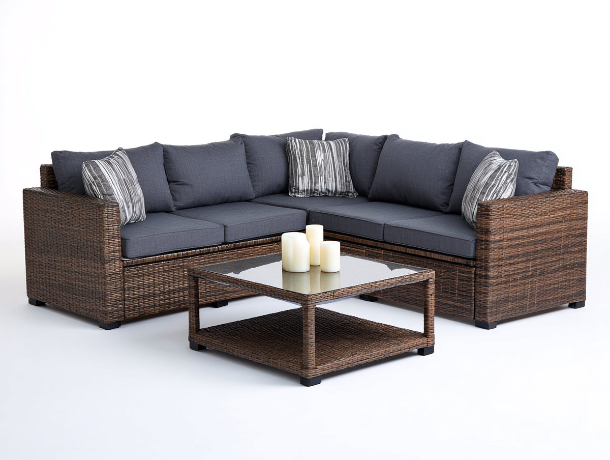 Divani da esterno - Rattan sintetico PE-Tessuto - 225x225x72 cm - Marrone-Grigio antracite - Design moderno