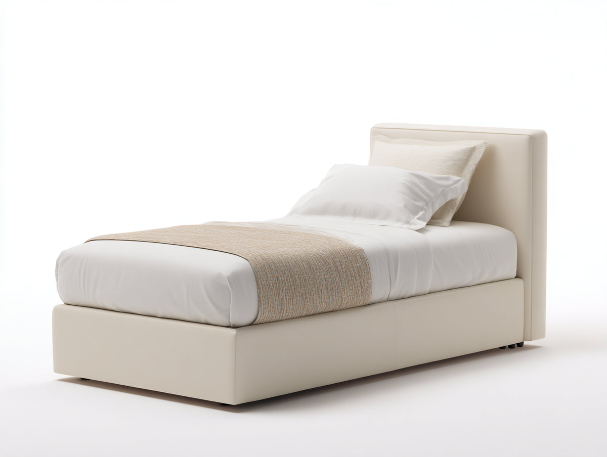 Letto singolo - Similpelle - 214x104x110 cm - Beige - Stile moderno