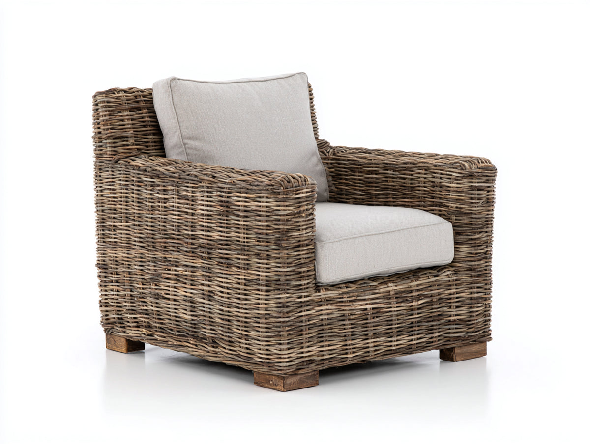 Poltrona da giardino - Rattan-Tessuto - 94x89x83 cm - Marrone grigiastro-Beige chiaro - Contemporaneo