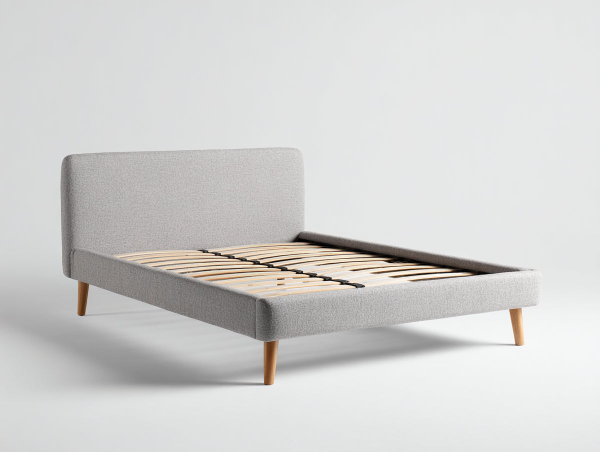 Letto matrimoniale - Tessuto-Legno - 210 x 170 x 100 cm - Grigio chiaro-Naturale - Stile moderno