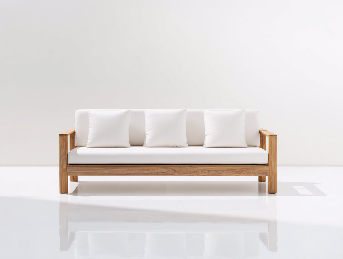 Divani da esterno - Legno-Tessuto - 215x82x78 cm - Legno naturale-Bianco - Design contemporaneo