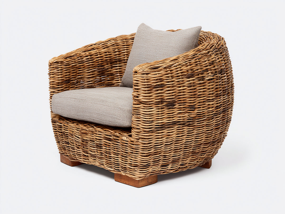 Poltrona da giardino - Rattan-Tessuto - 101x94x82 cm - Miele-Beige chiaro - Rustico organico
