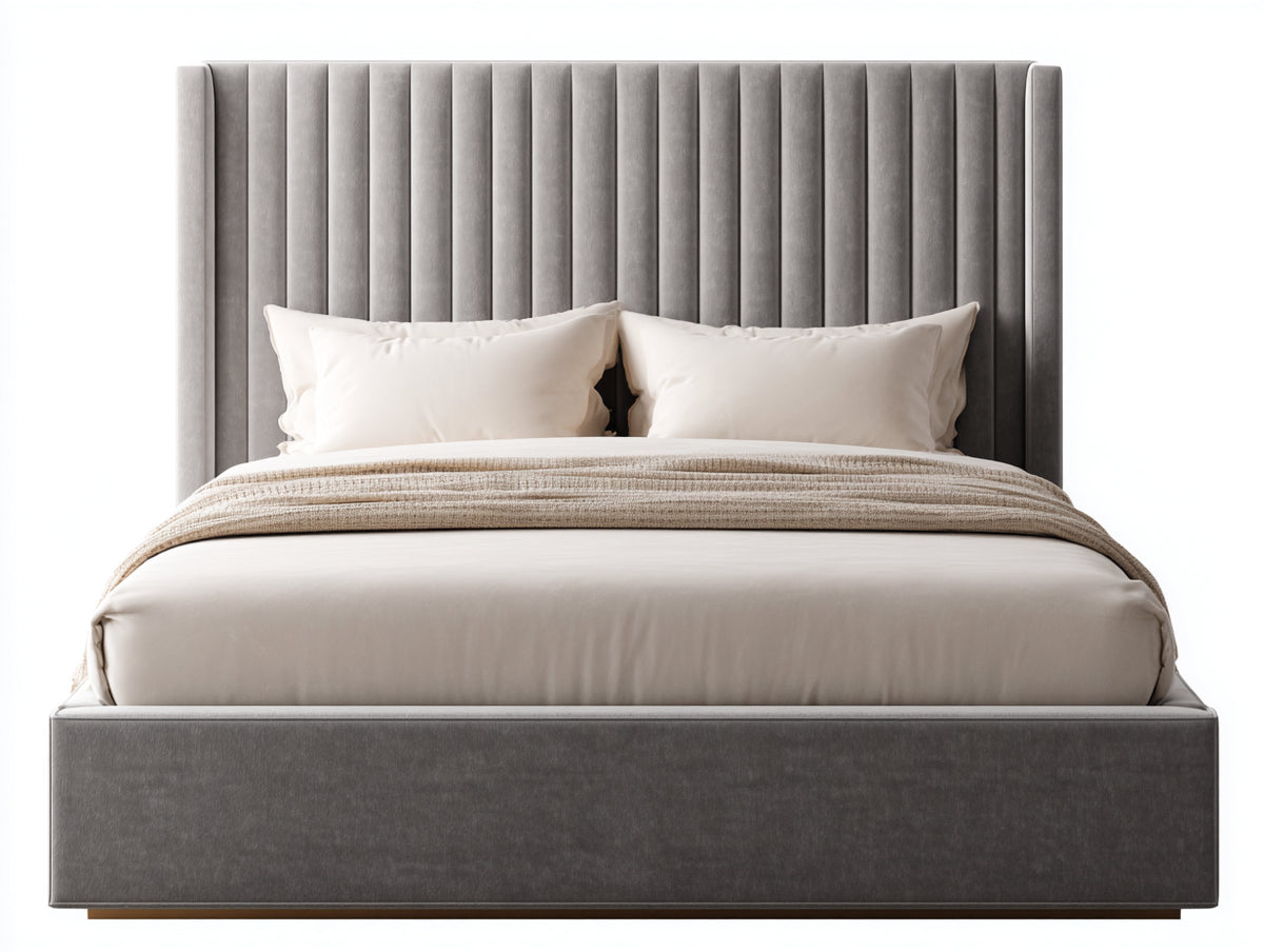 Letto matrimoniale - Tessuto - 210 x 170 x 140 cm - Grigio - Stile moderno