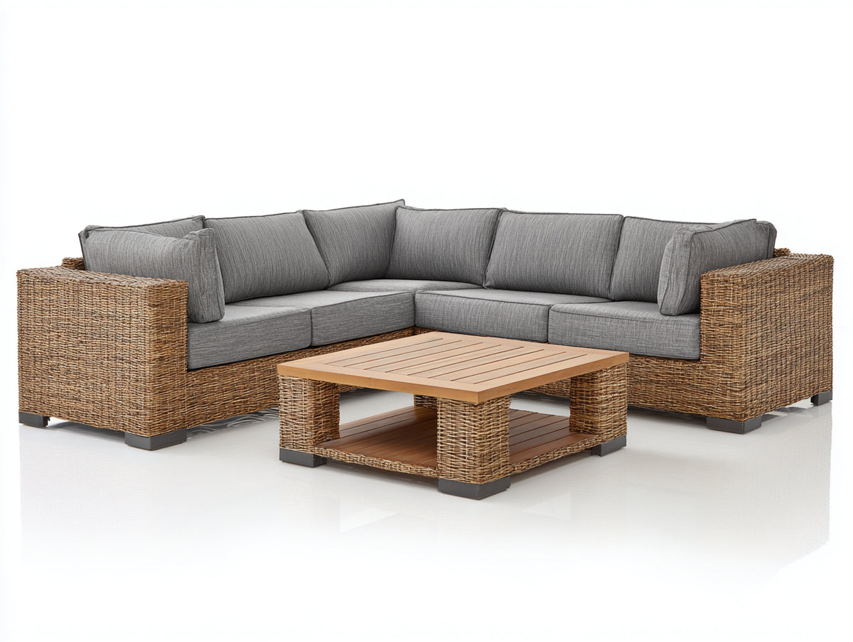 Divani da esterno - Rattan sintetico PE-Tessuto - 242x242x75 cm - Marrone naturale-Grigio medio - Design contemporaneo