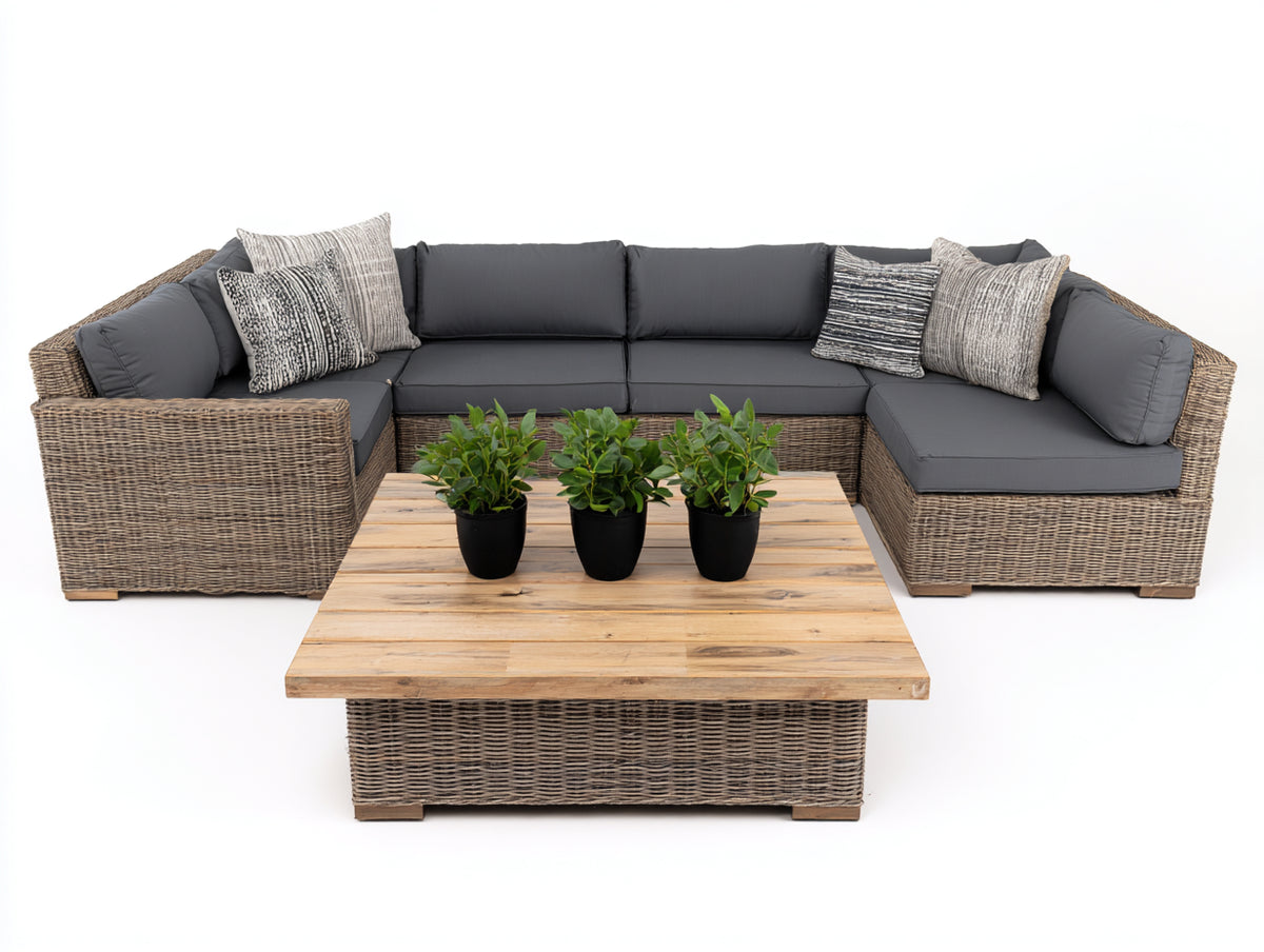 Divani da esterno - Rattan sintetico PE-Tessuto - 286x160x76 cm - Marrone tortora-Grigio antracite - Design contemporaneo