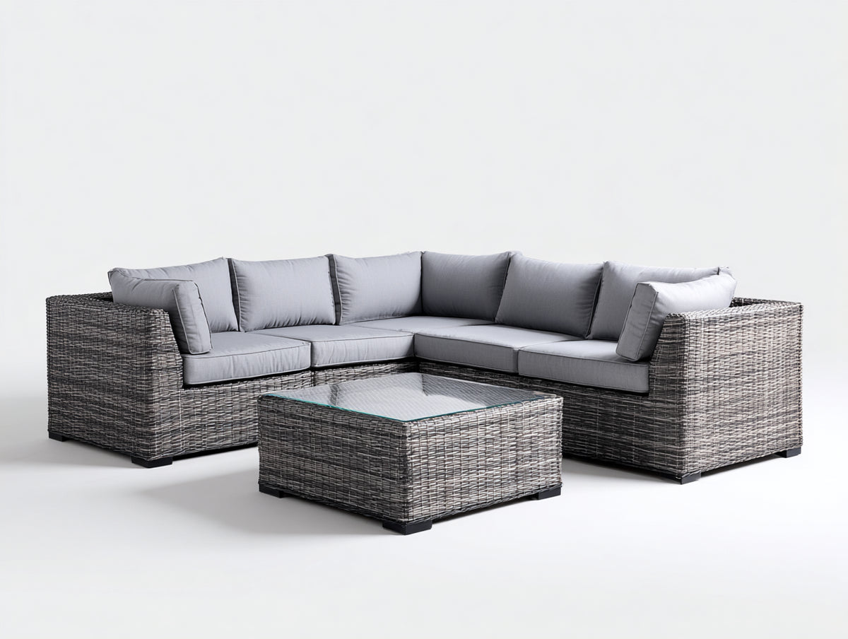 Divani da esterno - Rattan sintetico PE-Tessuto - 236x236x74 cm - Grigio antracite-Grigio chiaro - Design contemporaneo