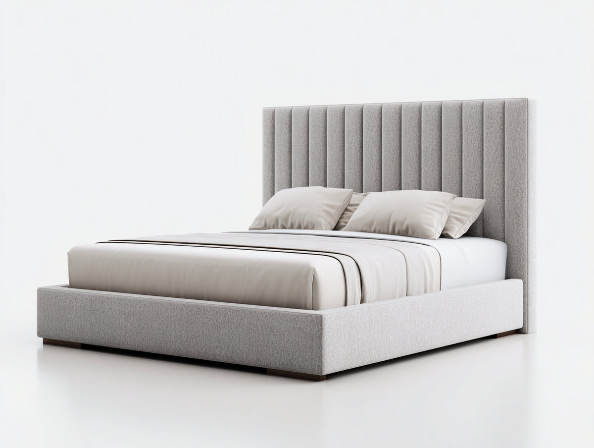 Letto matrimoniale - Tessuto - 210 x 170 x 140 cm - Grigio chiaro - Stile moderno