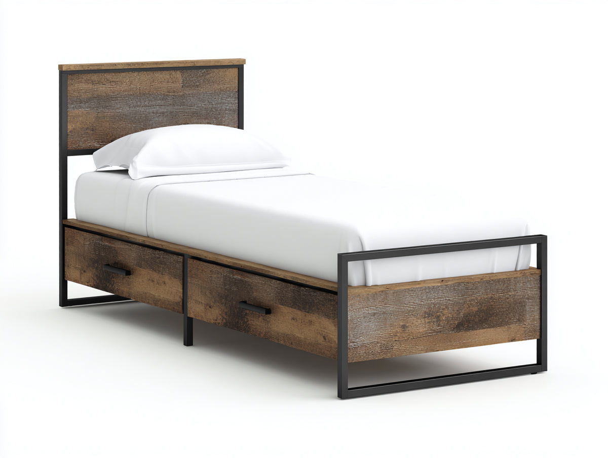 Letto singolo - Metallo-Legno - 205x96x110 cm - Marrone-Nero - Stile industriale