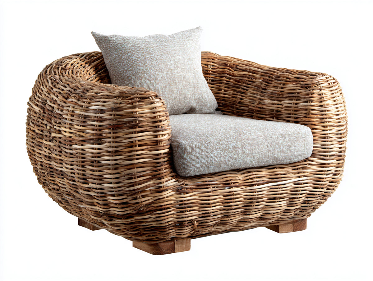 Poltrona da giardino - Rattan-Tessuto - 105x94x78 cm - Miele-Grigio perla - Organico moderno
