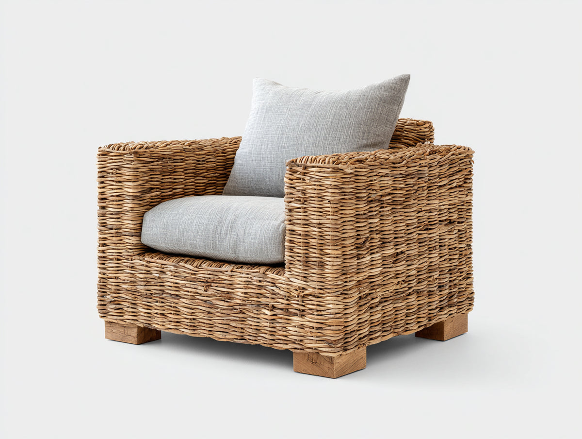 Poltrona da giardino - Rattan-Tessuto - 93x88x80 cm - Miele-Grigio perla - Naturale moderno
