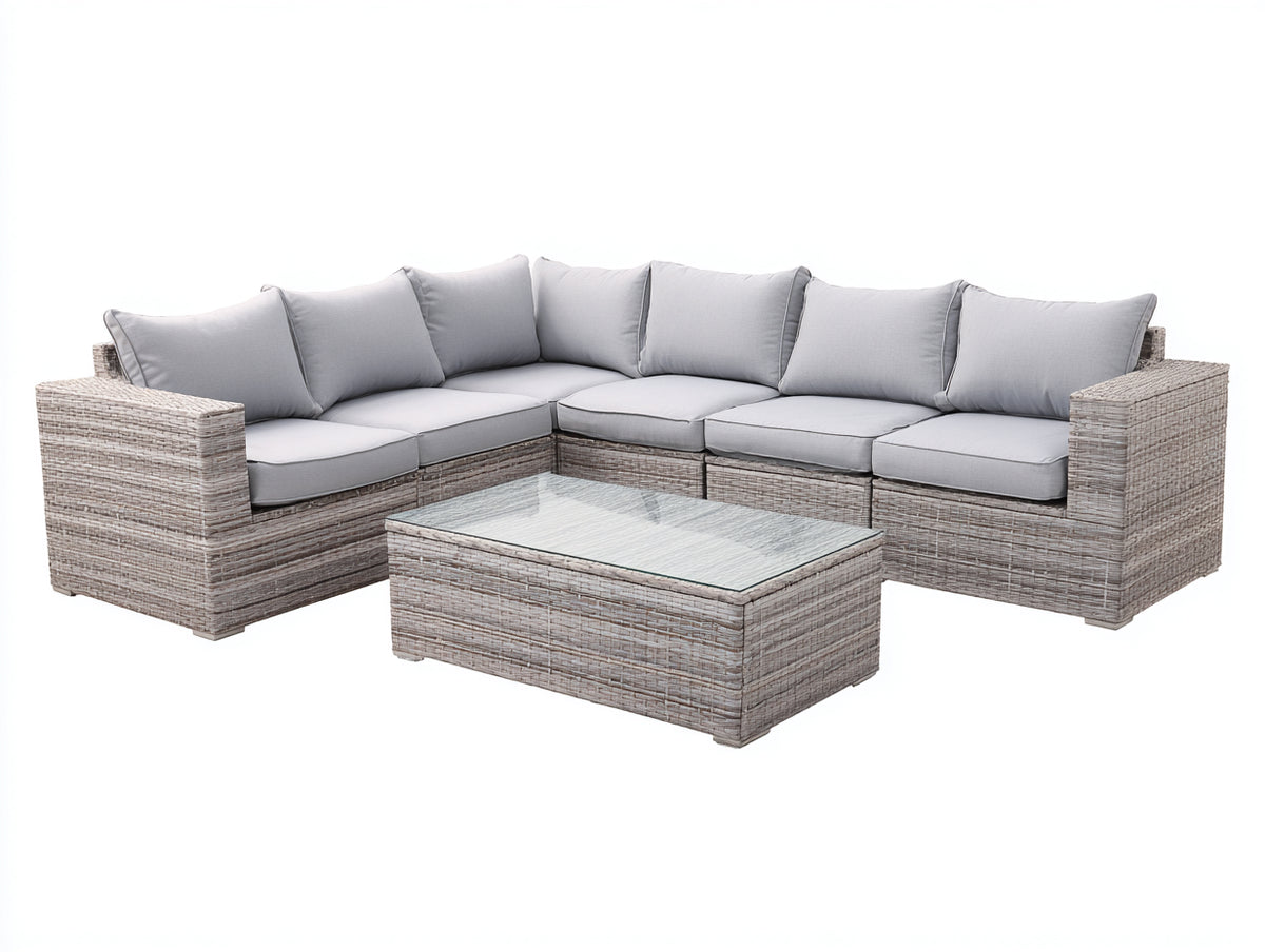 Divani da esterno - Rattan sintetico PE-Tessuto - 242x181x75 cm - Tortora chiaro-Grigio perla - Design contemporaneo