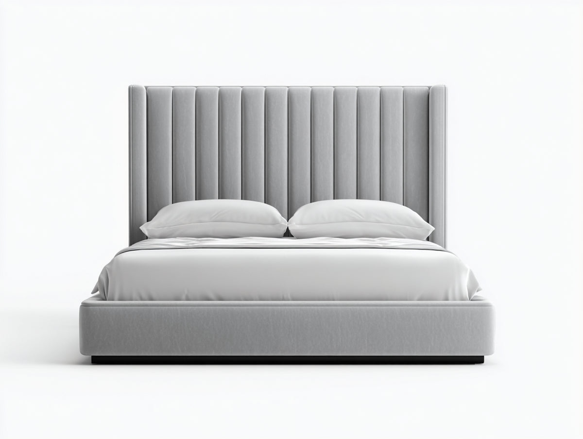 Letto matrimoniale - Tessuto - 210 x 170 x 140 cm - Grigio chiaro - Stile moderno
