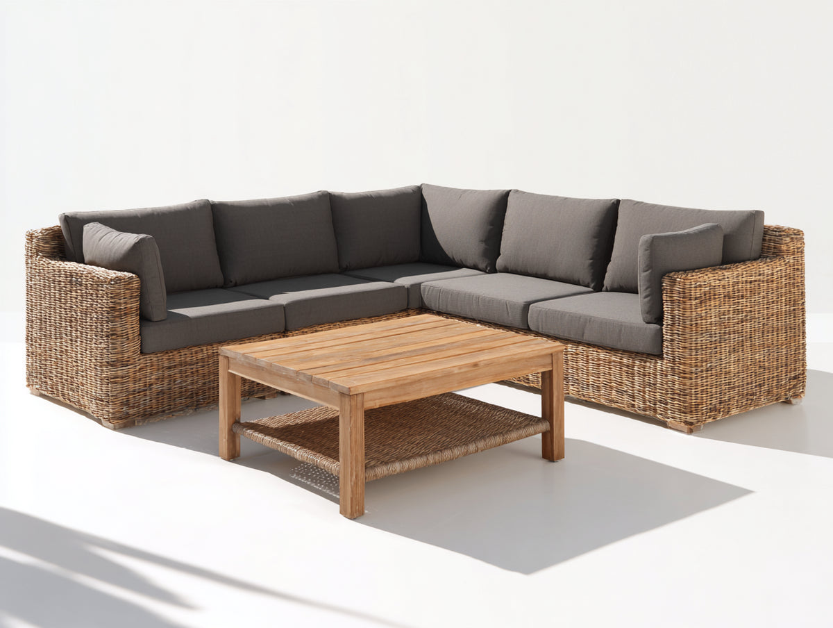 Divani da esterno - Rattan sintetico PE-Tessuto - 234x234x76 cm - Marrone naturale-Grigio fumo - Design contemporaneo