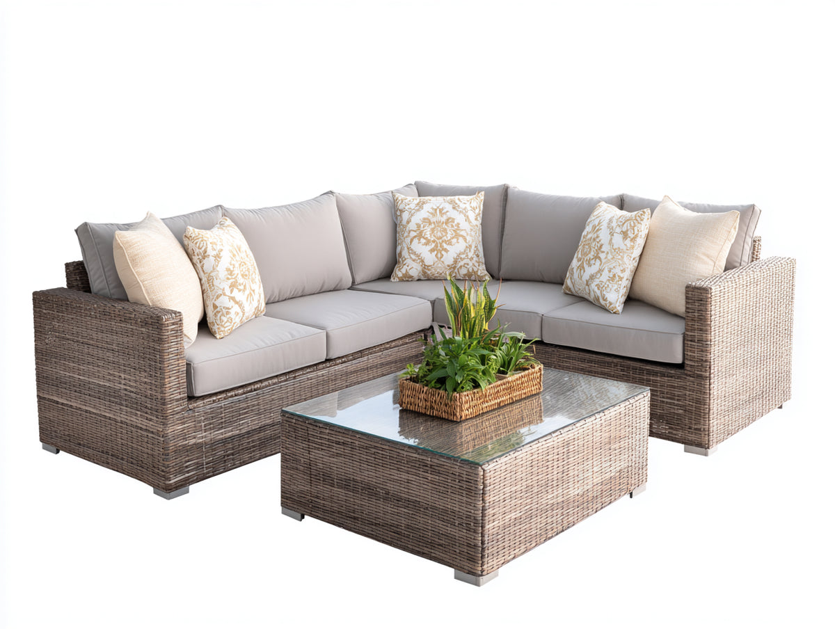 Divani da esterno - Rattan sintetico PE-Tessuto - 238x238x75 cm - Marrone tortora-Grigio chiaro - Design contemporaneo