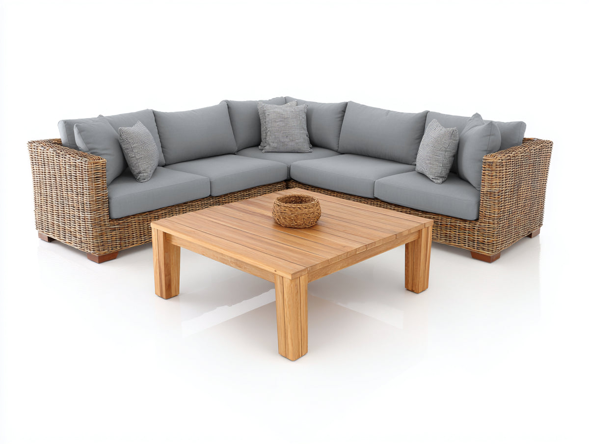 Divani da esterno - Rattan sintetico PE-Tessuto - 246x246x75 cm - Marrone naturale-Grigio medio - Design contemporaneo
