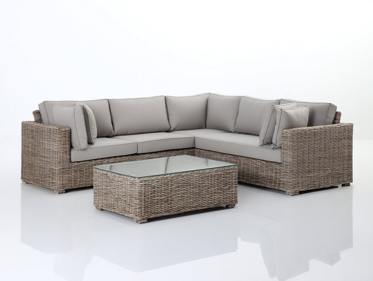 Divani da esterno - Rattan sintetico PE-Tessuto - 235x235x75 cm - Tortora-Beige chiaro - Design contemporaneo