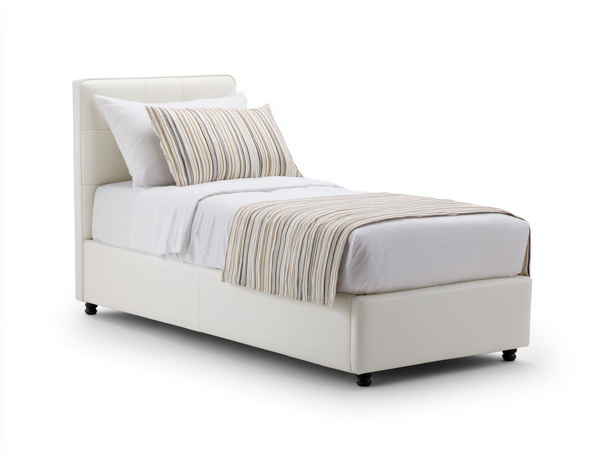 Letto singolo - Similpelle - 208x100x108 cm - Bianco crema - Stile contemporaneo