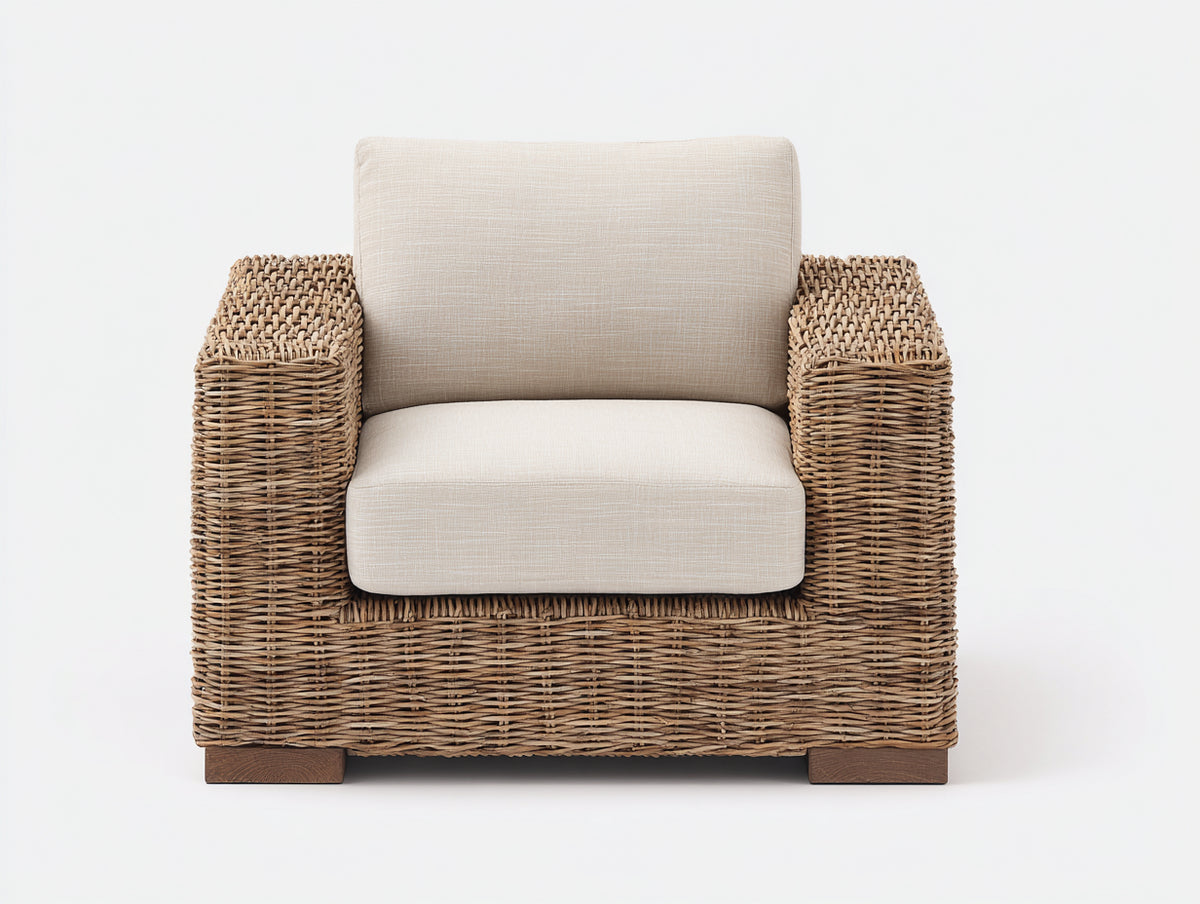 Poltrona da giardino - Rattan-Tessuto - 92x88x79 cm - Naturale-Beige chiaro - Costiero