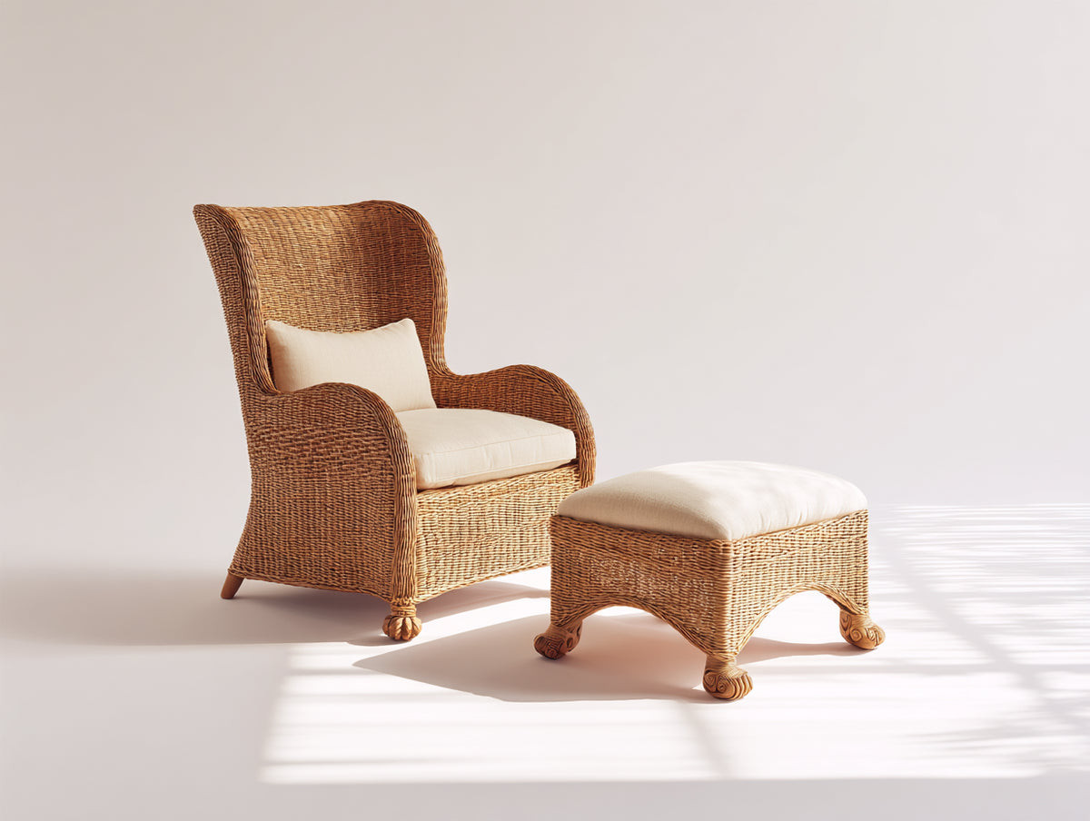 Poltrona da giardino - Rattan-Tessuto - 92x86x116 cm - Ambra-Crema - Classico