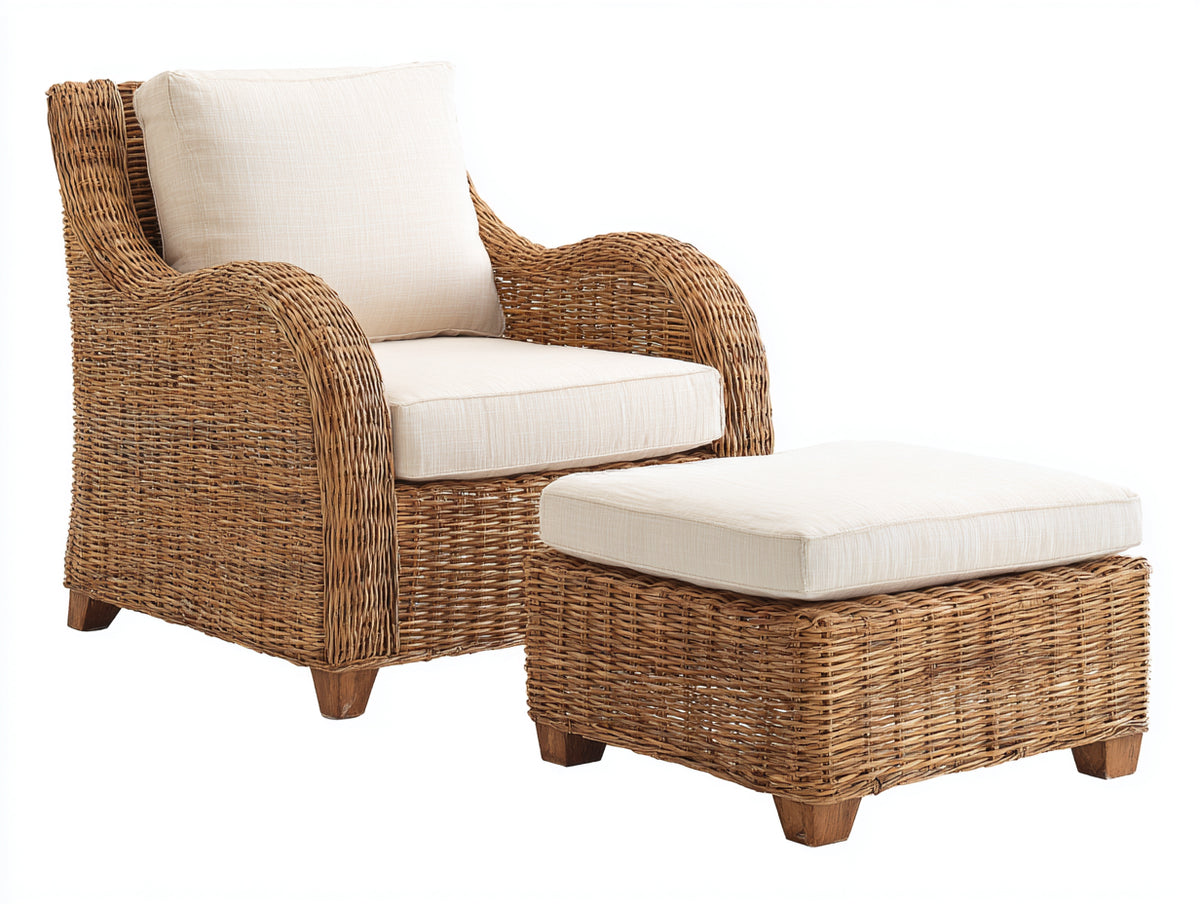 Poltrona da giardino - Rattan-Tessuto - 96x92x98 cm - Naturale-Avorio - Rustico elegante
