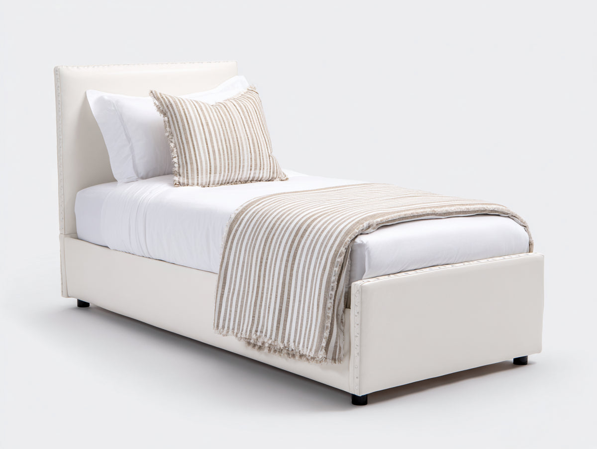 Letto singolo - Similpelle - 208x100x110 cm - Bianco avorio - Stile contemporaneo
