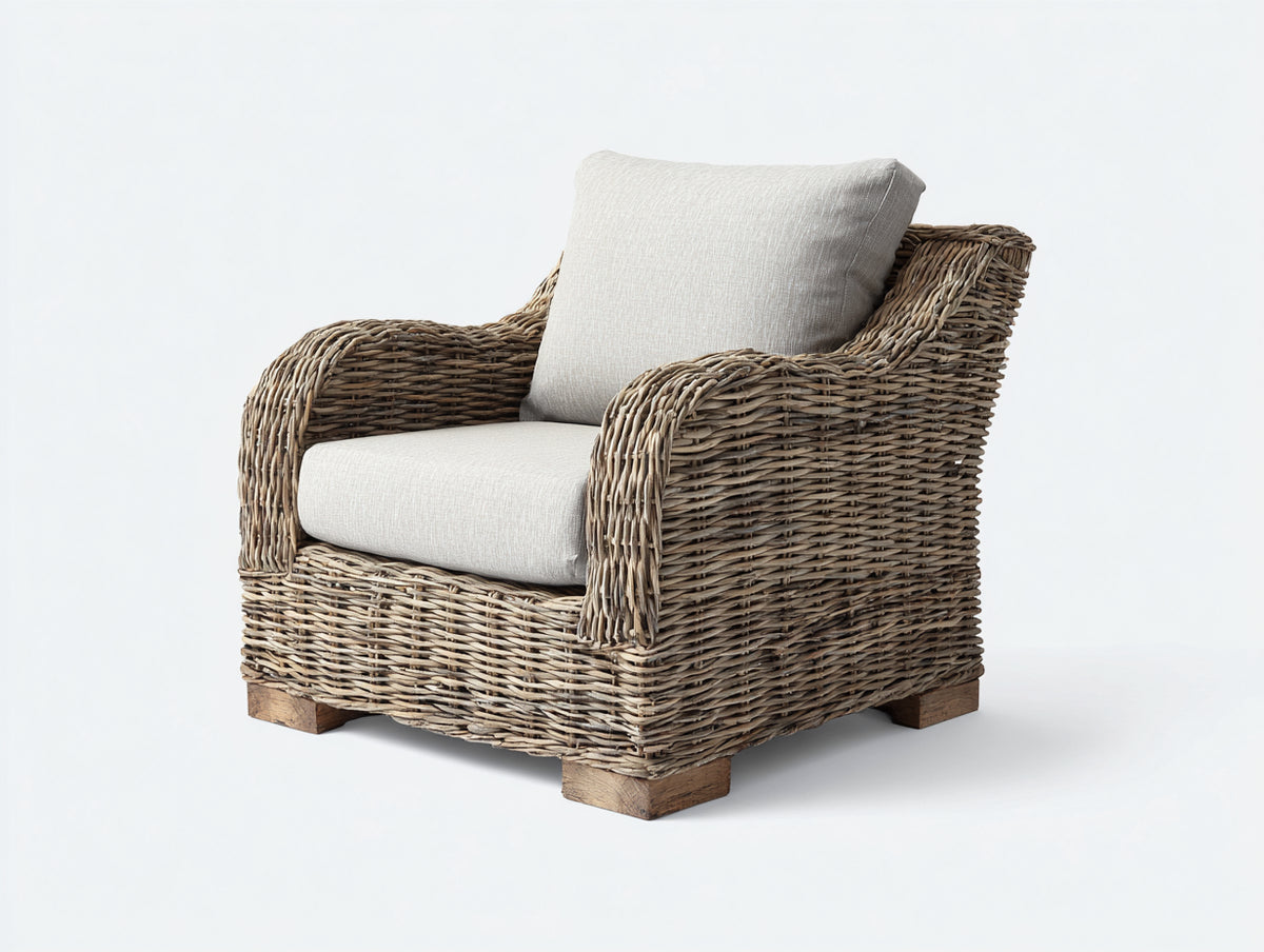Poltrona da giardino - Rattan-Tessuto - 94x91x88 cm - Grigio naturale-Grigio chiaro - Organico